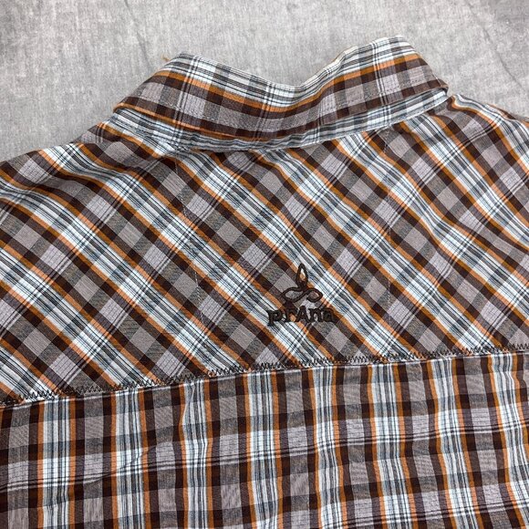 Prana Shirt Men‎ Medium Orange Brown Plaid Slim Fit Western Cowboy Snap Cotton - Picture 11 of 12